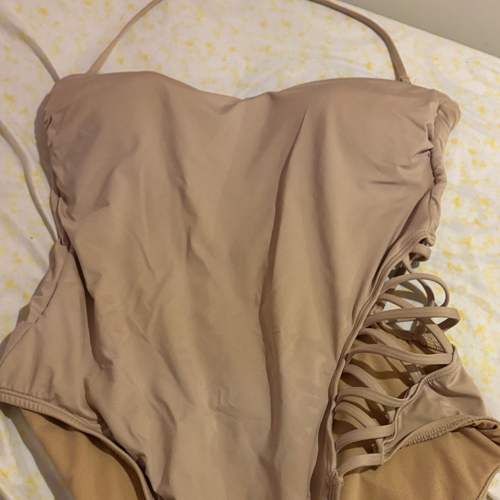 Strappy Beige One-Piece Swimsuit Kenneth Cole